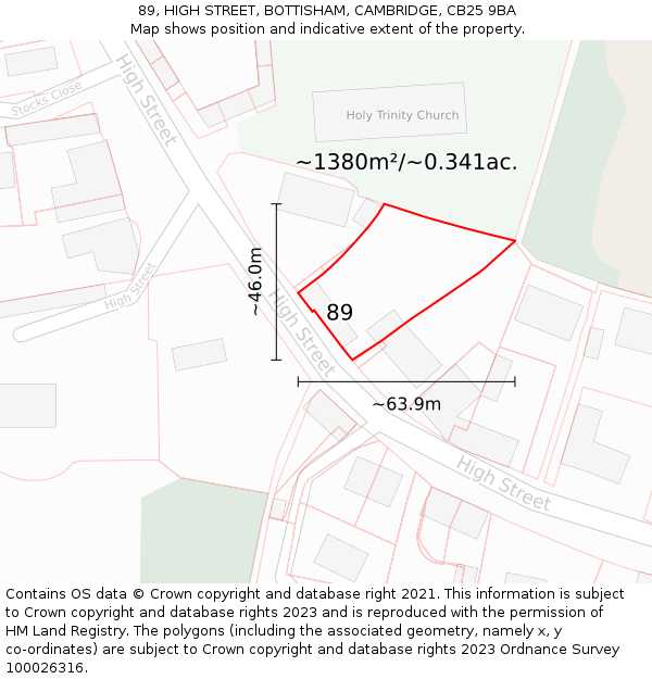 89, HIGH STREET, BOTTISHAM, CAMBRIDGE, CB25 9BA: Plot and title map