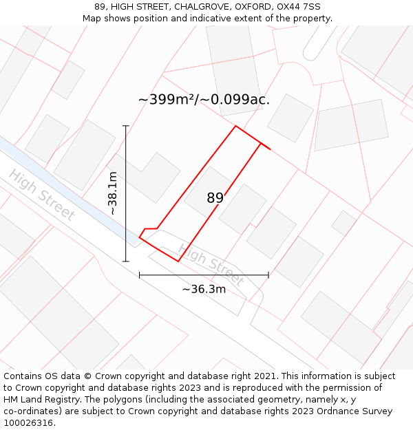 89, HIGH STREET, CHALGROVE, OXFORD, OX44 7SS: Plot and title map