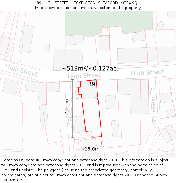 89, HIGH STREET, HECKINGTON, SLEAFORD, NG34 9QU: Plot and title map