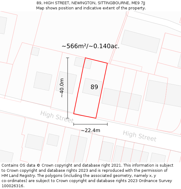 89, HIGH STREET, NEWINGTON, SITTINGBOURNE, ME9 7JJ: Plot and title map