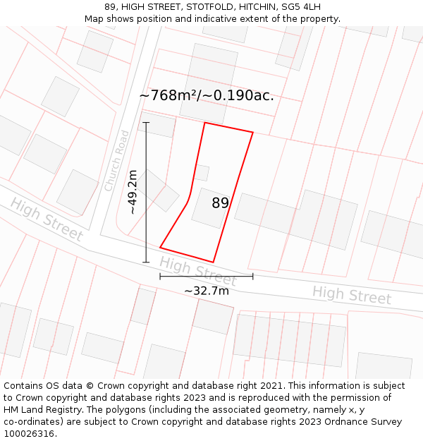 89, HIGH STREET, STOTFOLD, HITCHIN, SG5 4LH: Plot and title map