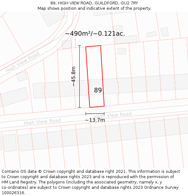 89, HIGH VIEW ROAD, GUILDFORD, GU2 7RY: Plot and title map