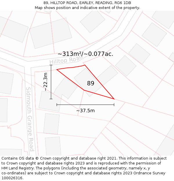 89, HILLTOP ROAD, EARLEY, READING, RG6 1DB: Plot and title map