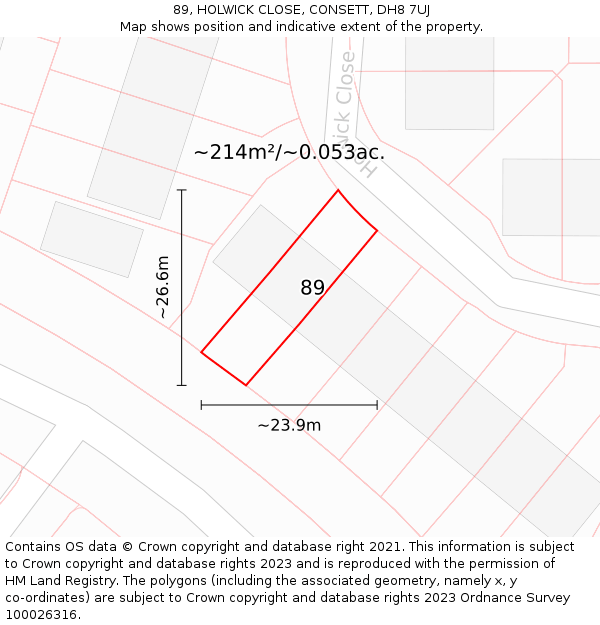 89, HOLWICK CLOSE, CONSETT, DH8 7UJ: Plot and title map