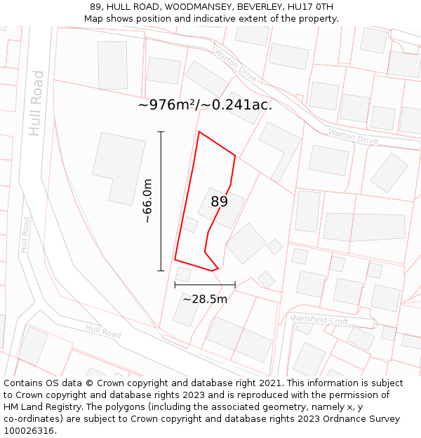 89, HULL ROAD, WOODMANSEY, BEVERLEY, HU17 0TH: Plot and title map