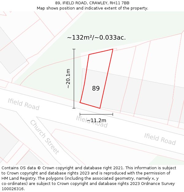 89, IFIELD ROAD, CRAWLEY, RH11 7BB: Plot and title map