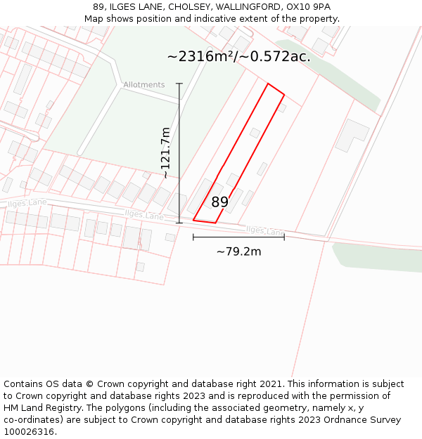 89, ILGES LANE, CHOLSEY, WALLINGFORD, OX10 9PA: Plot and title map