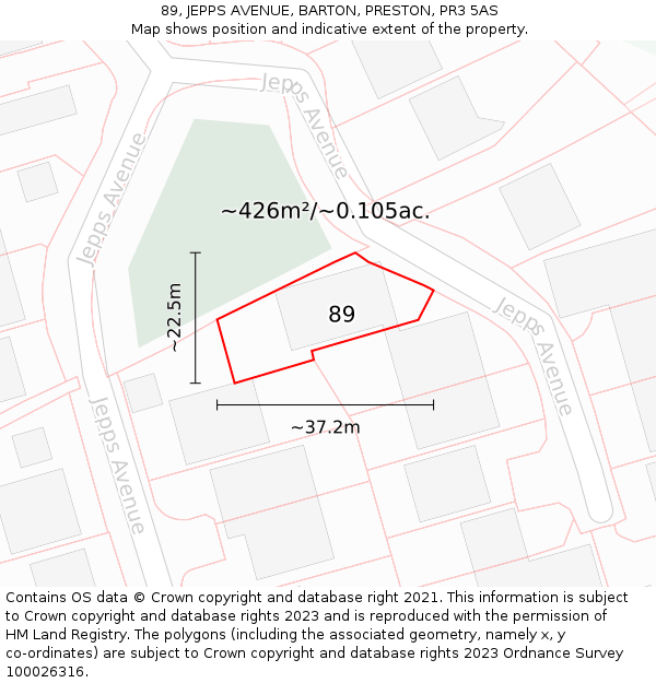 89, JEPPS AVENUE, BARTON, PRESTON, PR3 5AS: Plot and title map