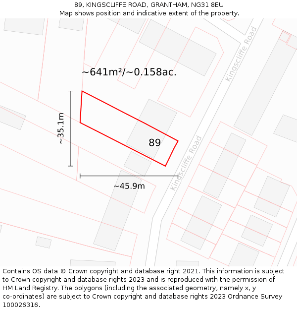 89, KINGSCLIFFE ROAD, GRANTHAM, NG31 8EU: Plot and title map