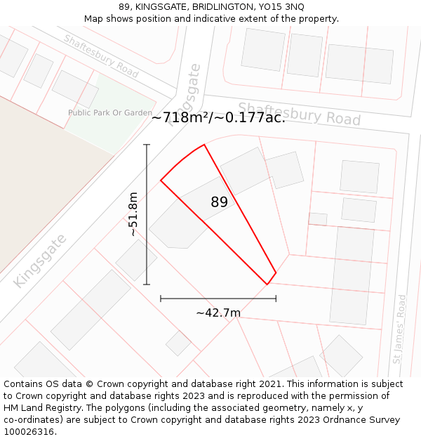 89, KINGSGATE, BRIDLINGTON, YO15 3NQ: Plot and title map