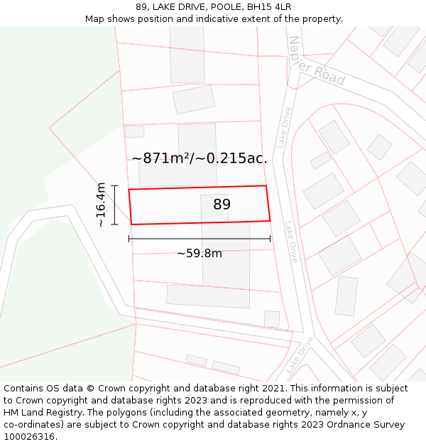 89, LAKE DRIVE, POOLE, BH15 4LR: Plot and title map