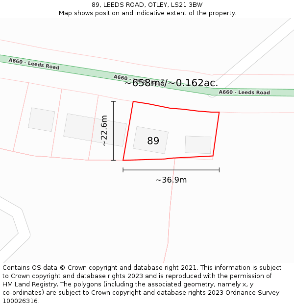 89, LEEDS ROAD, OTLEY, LS21 3BW: Plot and title map