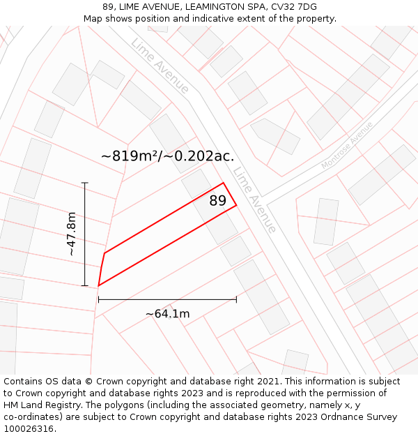 89, LIME AVENUE, LEAMINGTON SPA, CV32 7DG: Plot and title map