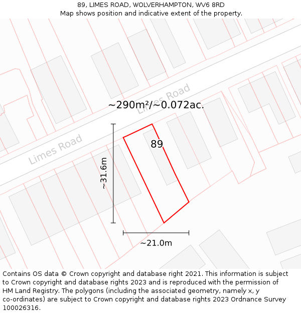 89, LIMES ROAD, WOLVERHAMPTON, WV6 8RD: Plot and title map