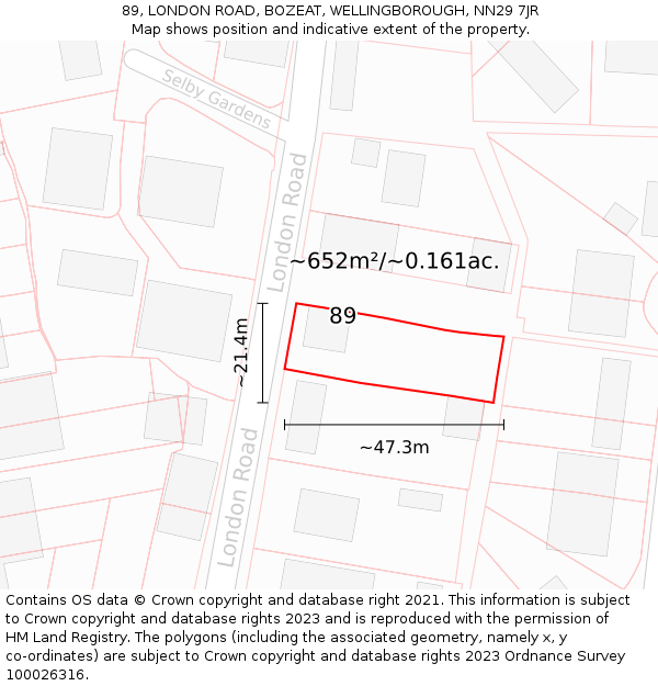 89, LONDON ROAD, BOZEAT, WELLINGBOROUGH, NN29 7JR: Plot and title map