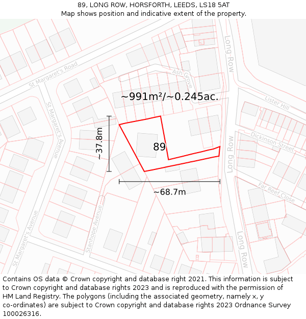 89, LONG ROW, HORSFORTH, LEEDS, LS18 5AT: Plot and title map