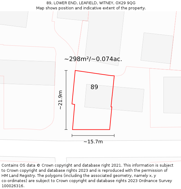 89, LOWER END, LEAFIELD, WITNEY, OX29 9QG: Plot and title map