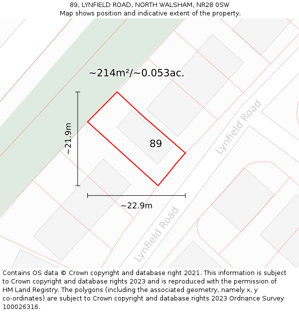 89, LYNFIELD ROAD, NORTH WALSHAM, NR28 0SW: Plot and title map