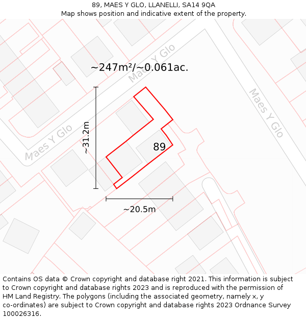 89, MAES Y GLO, LLANELLI, SA14 9QA: Plot and title map