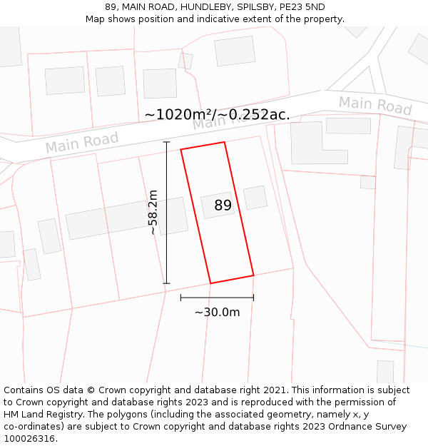 89, MAIN ROAD, HUNDLEBY, SPILSBY, PE23 5ND: Plot and title map