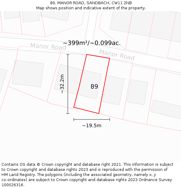 89, MANOR ROAD, SANDBACH, CW11 2NB: Plot and title map