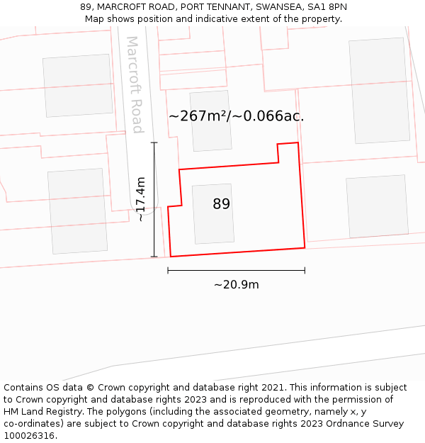 89, MARCROFT ROAD, PORT TENNANT, SWANSEA, SA1 8PN: Plot and title map