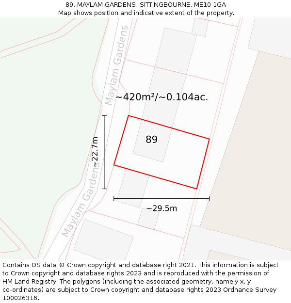 89, MAYLAM GARDENS, SITTINGBOURNE, ME10 1GA: Plot and title map