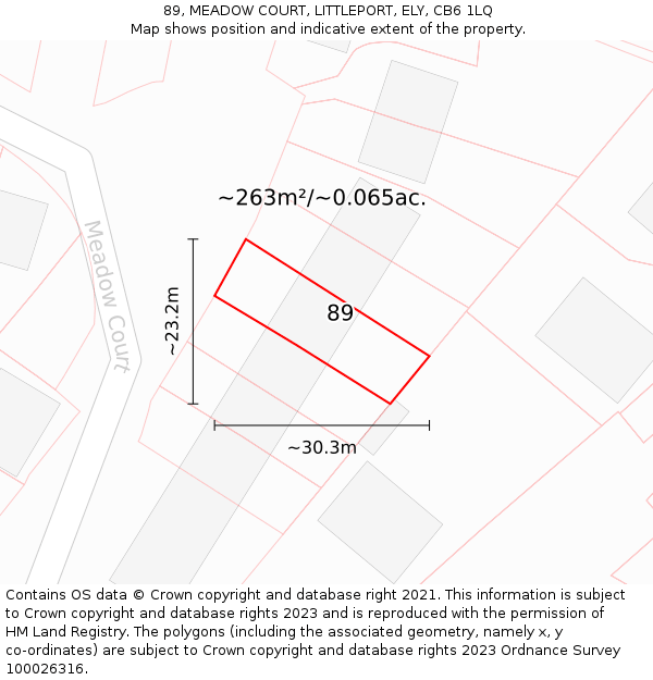 89, MEADOW COURT, LITTLEPORT, ELY, CB6 1LQ: Plot and title map