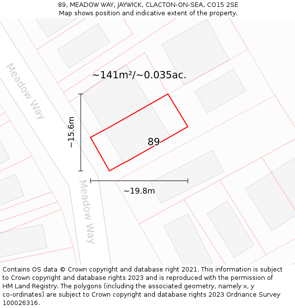 89, MEADOW WAY, JAYWICK, CLACTON-ON-SEA, CO15 2SE: Plot and title map