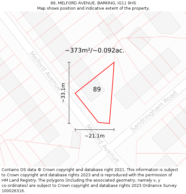 89, MELFORD AVENUE, BARKING, IG11 9HS: Plot and title map