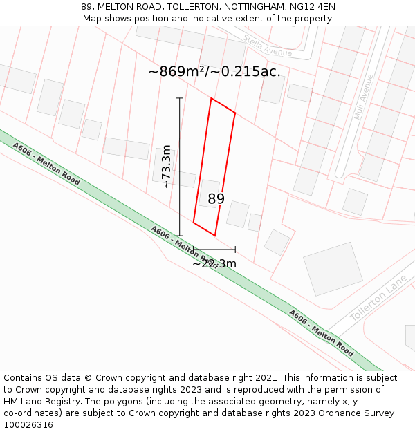 89, MELTON ROAD, TOLLERTON, NOTTINGHAM, NG12 4EN: Plot and title map