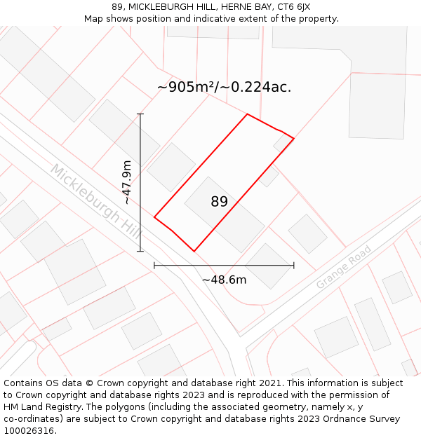 89, MICKLEBURGH HILL, HERNE BAY, CT6 6JX: Plot and title map