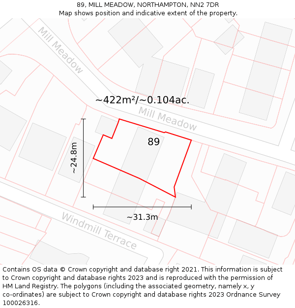 89, MILL MEADOW, NORTHAMPTON, NN2 7DR: Plot and title map