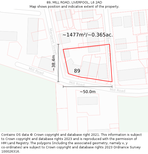 89, MILL ROAD, LIVERPOOL, L6 2AD: Plot and title map