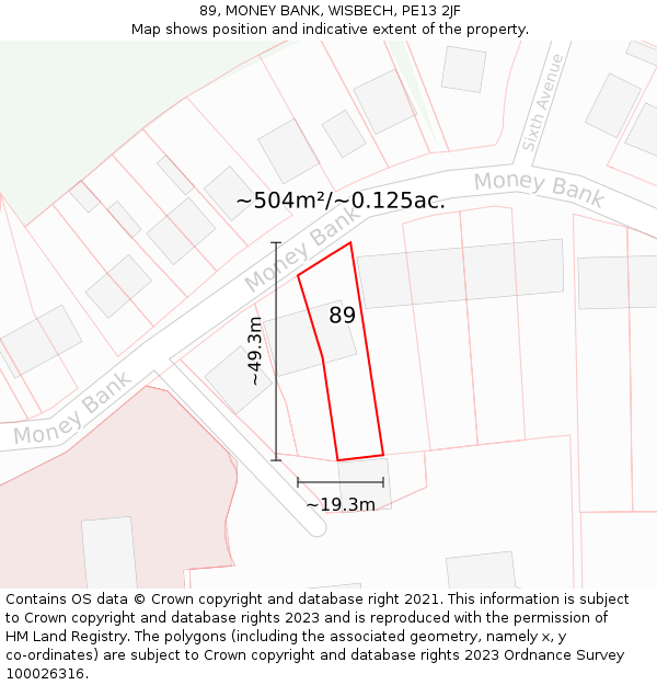 89, MONEY BANK, WISBECH, PE13 2JF: Plot and title map