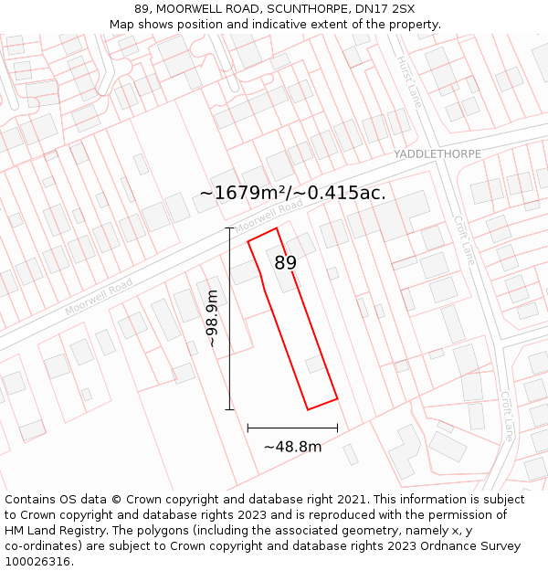 89, MOORWELL ROAD, SCUNTHORPE, DN17 2SX: Plot and title map