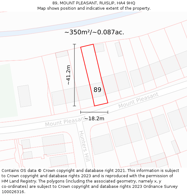 89, MOUNT PLEASANT, RUISLIP, HA4 9HQ: Plot and title map