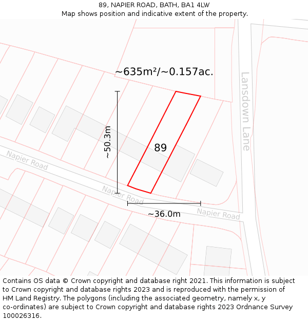 89, NAPIER ROAD, BATH, BA1 4LW: Plot and title map