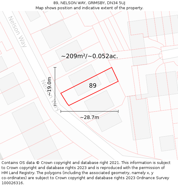 89, NELSON WAY, GRIMSBY, DN34 5UJ: Plot and title map