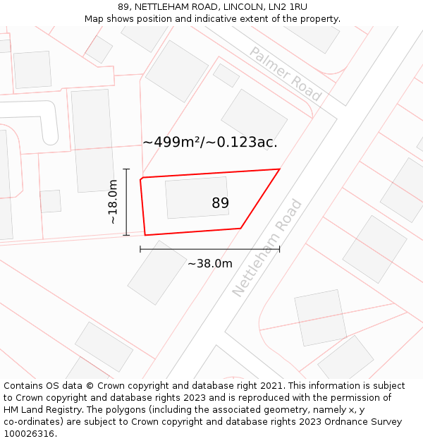 89, NETTLEHAM ROAD, LINCOLN, LN2 1RU: Plot and title map