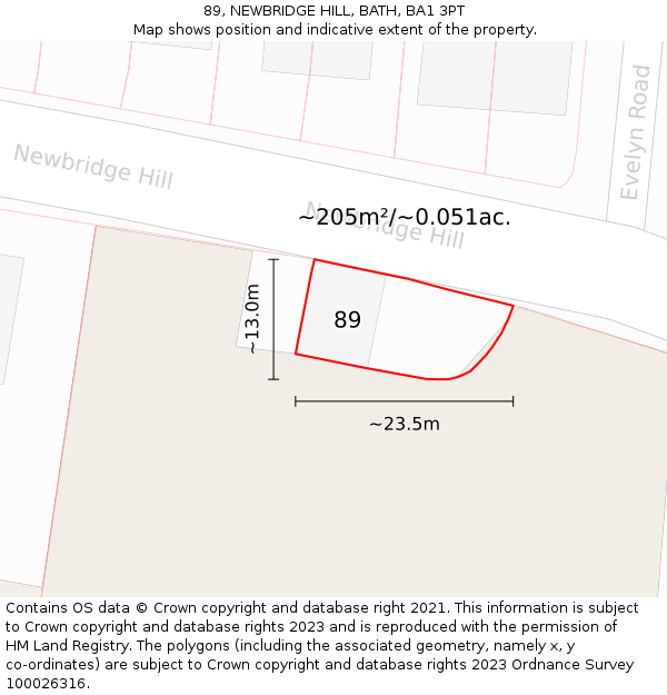 89, NEWBRIDGE HILL, BATH, BA1 3PT: Plot and title map