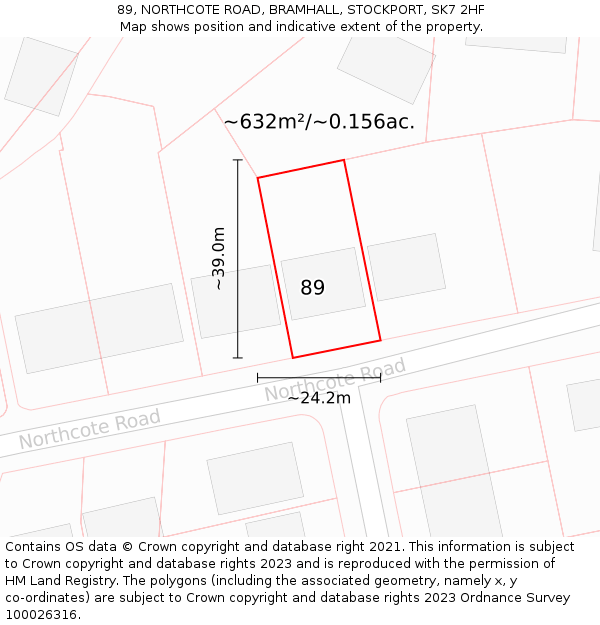 89, NORTHCOTE ROAD, BRAMHALL, STOCKPORT, SK7 2HF: Plot and title map