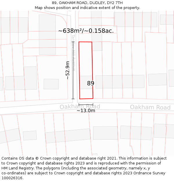 89, OAKHAM ROAD, DUDLEY, DY2 7TH: Plot and title map