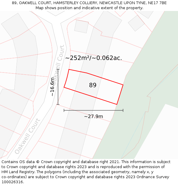 89, OAKWELL COURT, HAMSTERLEY COLLIERY, NEWCASTLE UPON TYNE, NE17 7BE: Plot and title map