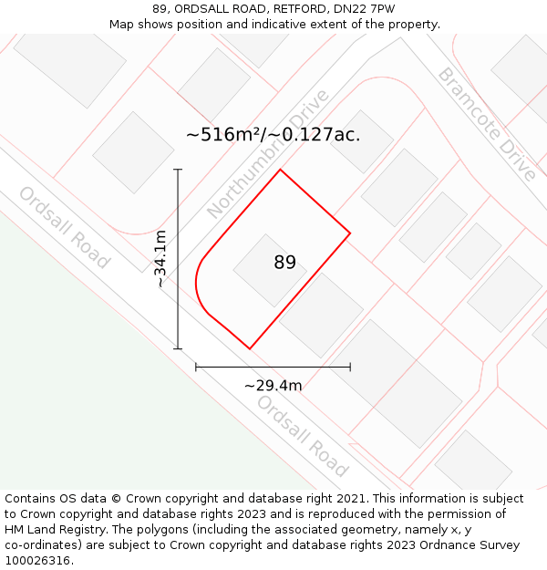 89, ORDSALL ROAD, RETFORD, DN22 7PW: Plot and title map