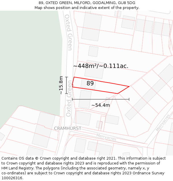 89, OXTED GREEN, MILFORD, GODALMING, GU8 5DG: Plot and title map