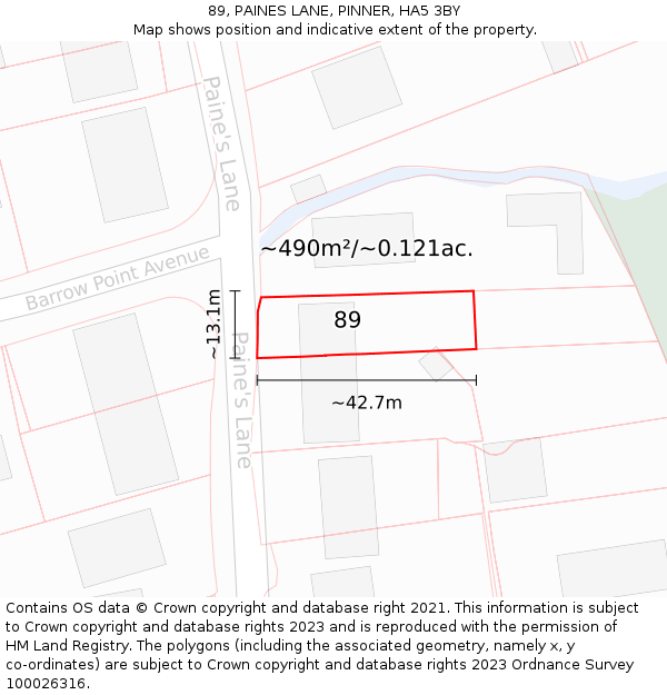 89, PAINES LANE, PINNER, HA5 3BY: Plot and title map