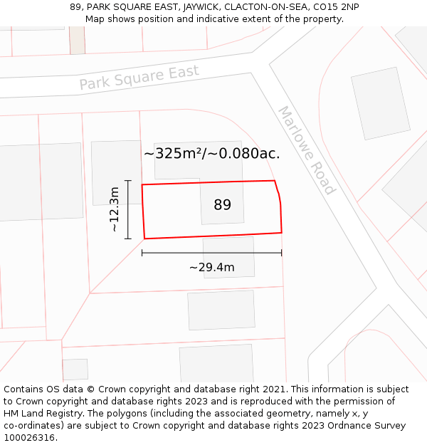 89, PARK SQUARE EAST, JAYWICK, CLACTON-ON-SEA, CO15 2NP: Plot and title map