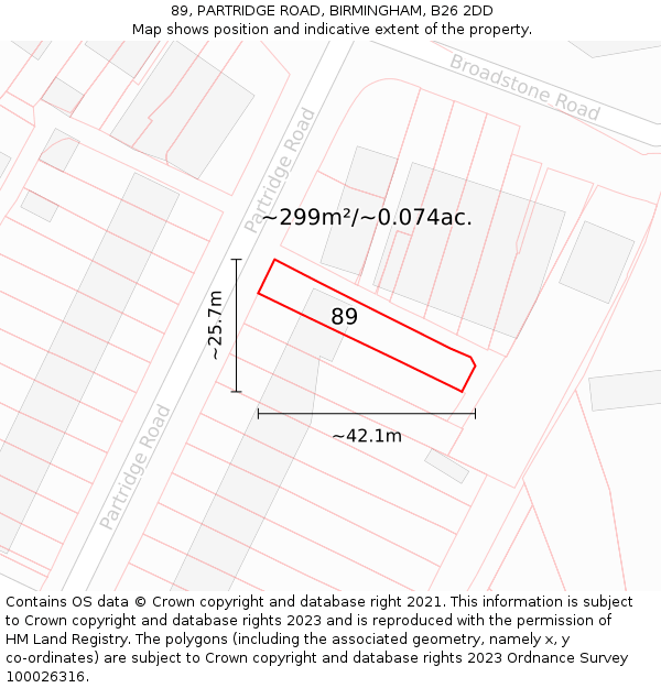 89, PARTRIDGE ROAD, BIRMINGHAM, B26 2DD: Plot and title map