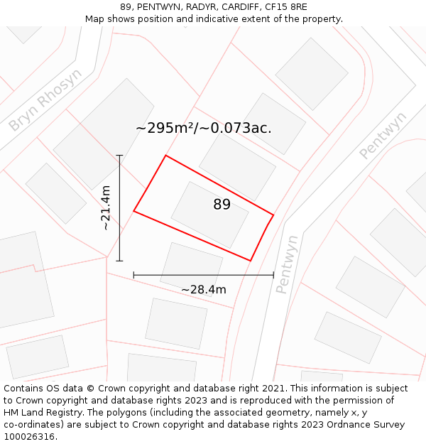 89, PENTWYN, RADYR, CARDIFF, CF15 8RE: Plot and title map